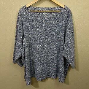Croft & Barrow Dainty Floral Cotton Top Blue 3/4 Sleeve Cottagecore Plus Size 4X